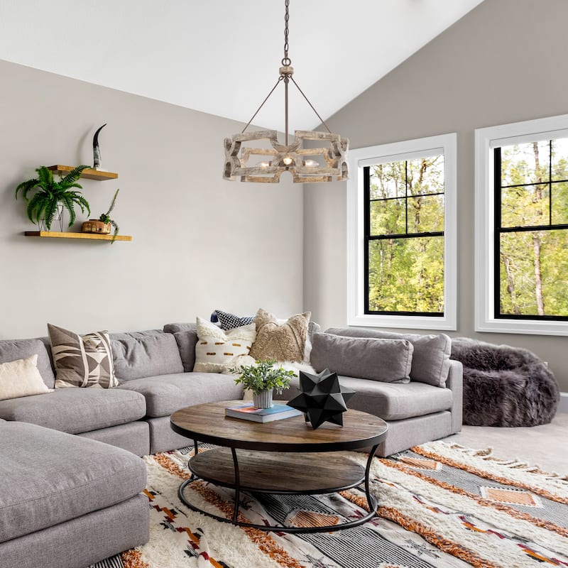 Farmhouse 3-Light Wood Drum Chandelier for Dining Room Bedroom