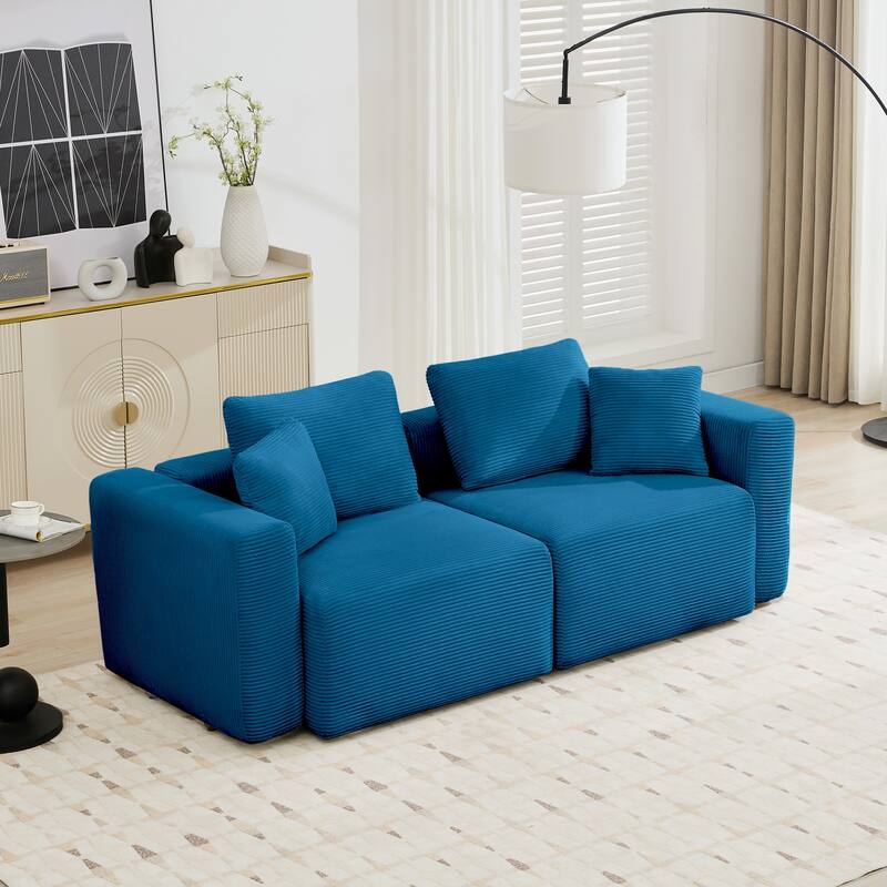 Corduroy Sectional Modular Sofa with Square Arms & Ottoman Extension for Flexible Arrangements