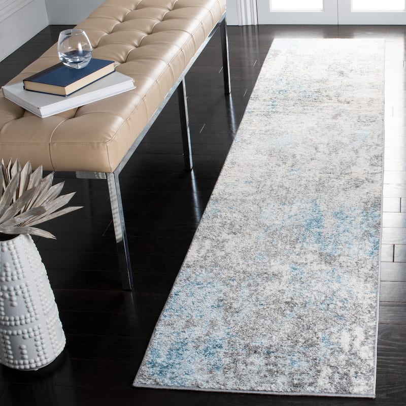 SAFAVIEH Tulum Mona Modern Abstract Rug - 2' x 17' Runner - Grey/Blue