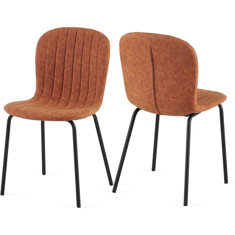 Howtai Upholstered Dining Chairs,Vintage PU Leather Accent Side Chairs - Set of 2 - Brown