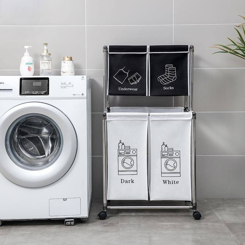 Laundry Basket 2 Tier Clothes Sorter with 4 Removable Bags to Organize Clothes, With Four Wheels
