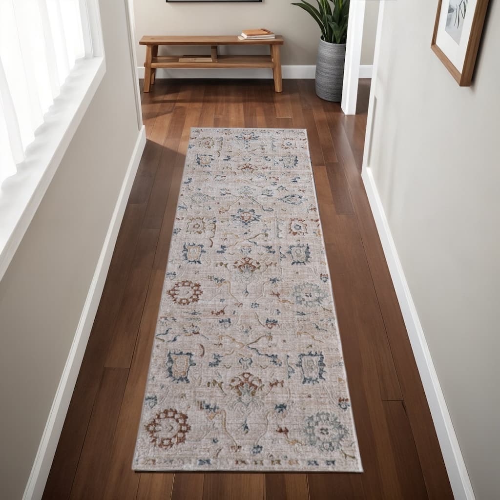 HomeRoots Floral Bohemian Runner Area Rug - 87.00 in. x 30.00 in. x 0.43 in.