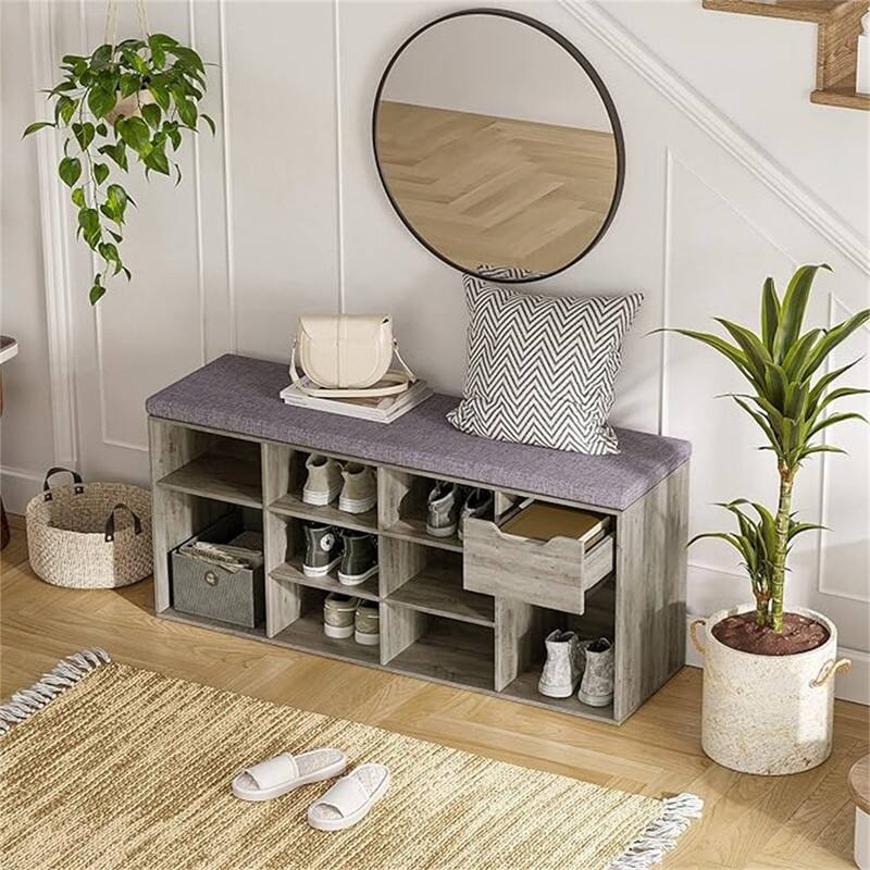Shoe Bench - 11.8"D x 40.9"W x 18.9"H - Gray Wash