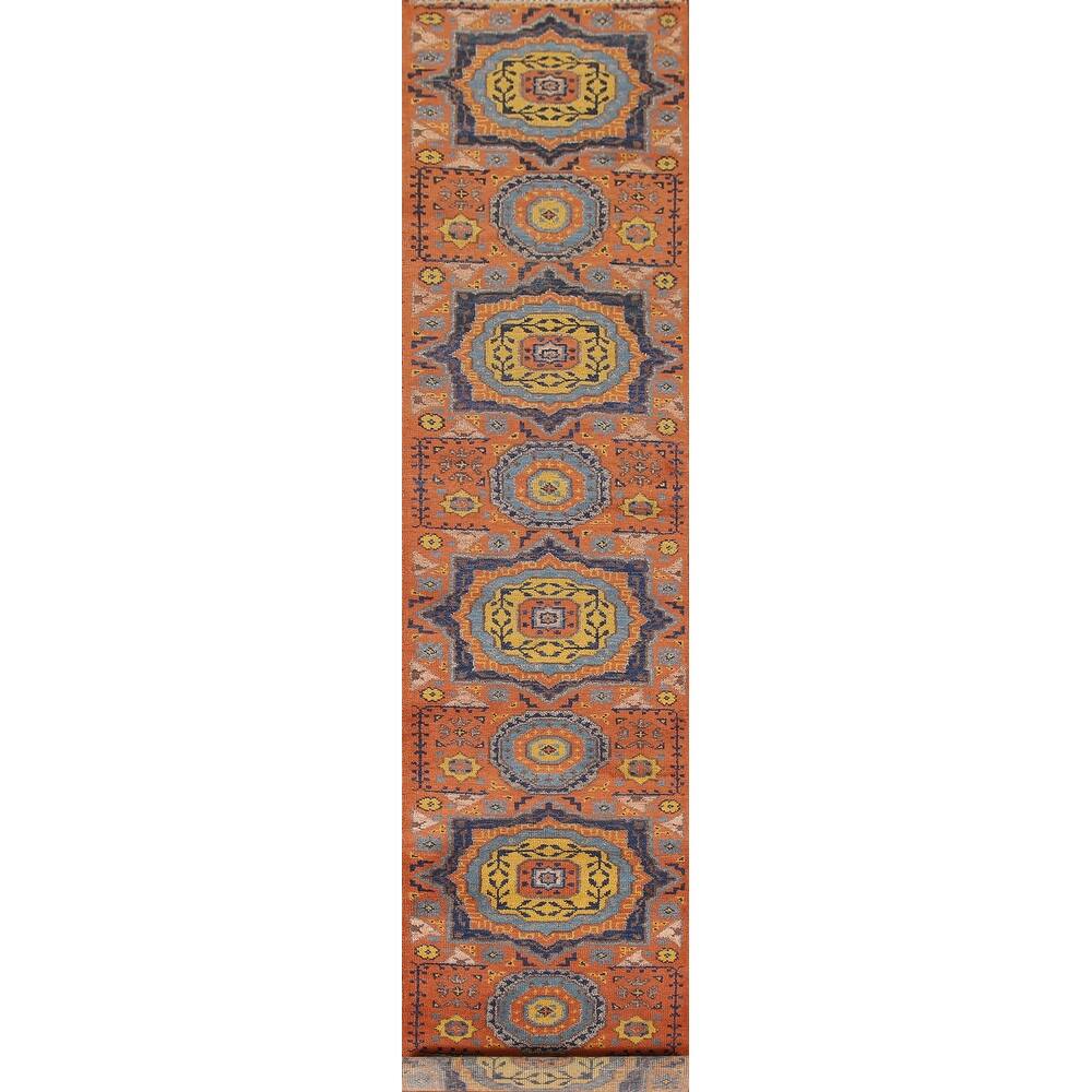 Orange Kazak Indian Runner Rug Hand-Knotted Wool Carpet - 2'7"x 14'1"