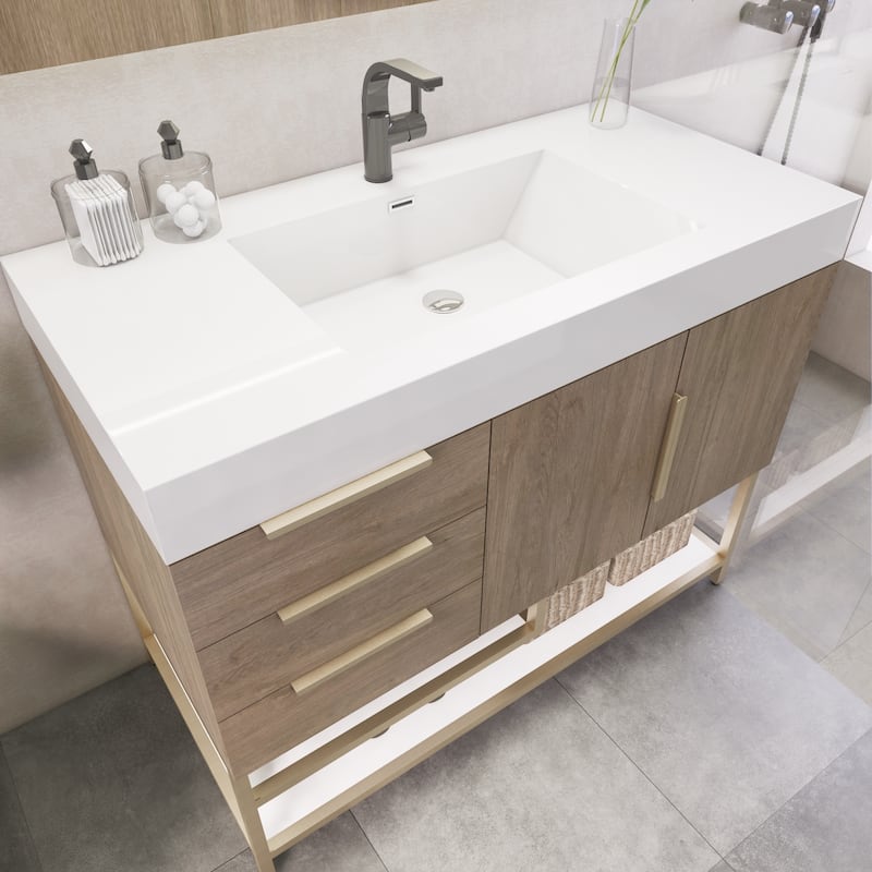 Noble 42" Free Standing Vanity (L Drawer) with Reinforced Acrylic Sink - 42" Width