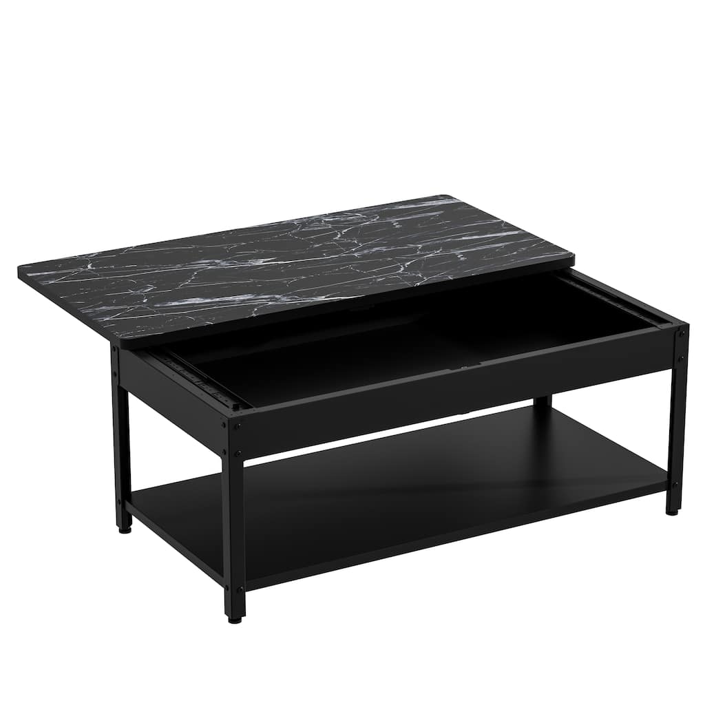 Modern Rectangular 2-Tier Coffee Table with Drawer Storage Compartment and Fingerprint, Lock for Living Room