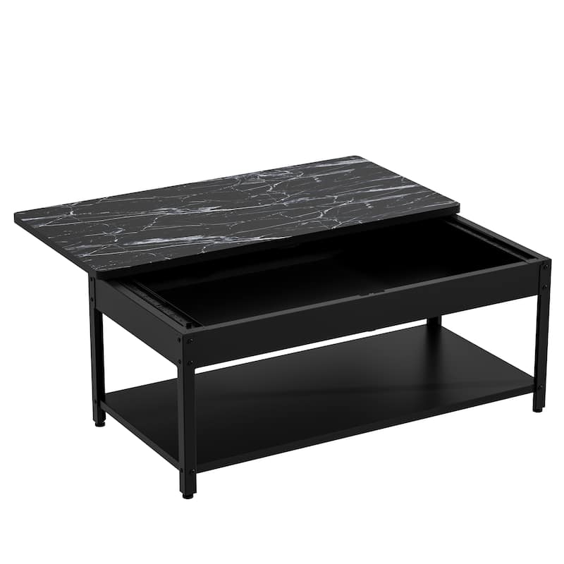 double-layer coffee table with hidden storage compartment and fingerprint lock - Living room dining tables