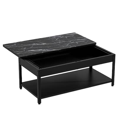 double-layer coffee table with hidden storage compartment and fingerprint lock - Living room dining tables