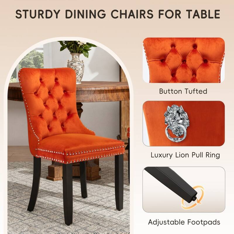 High-end Tufted Velvet Upholstered Nailhead Dining Chair Set of 4