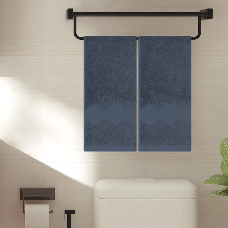 Solid Cotton Hand Towels Set of 2, Soft and Highly Absorbent Towels for Bathroom, Travel, Camp 14" x 30" - Dark Blue