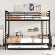 preview thumbnail 3 of 12, Full XL Over Queen Metal Bunk Bed with Twin Size Trundle, Black