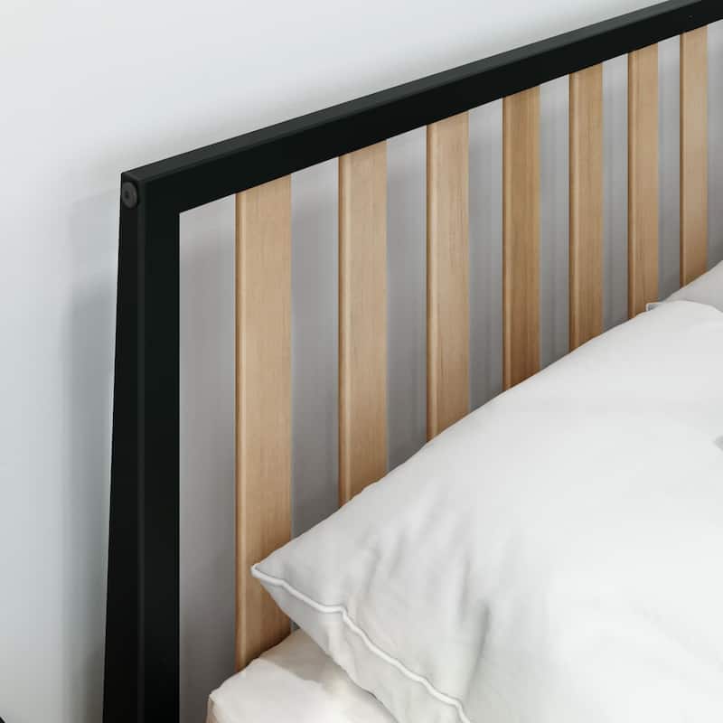 Plank and Beam Modern Queen-Size Bed with Slatted Headboard