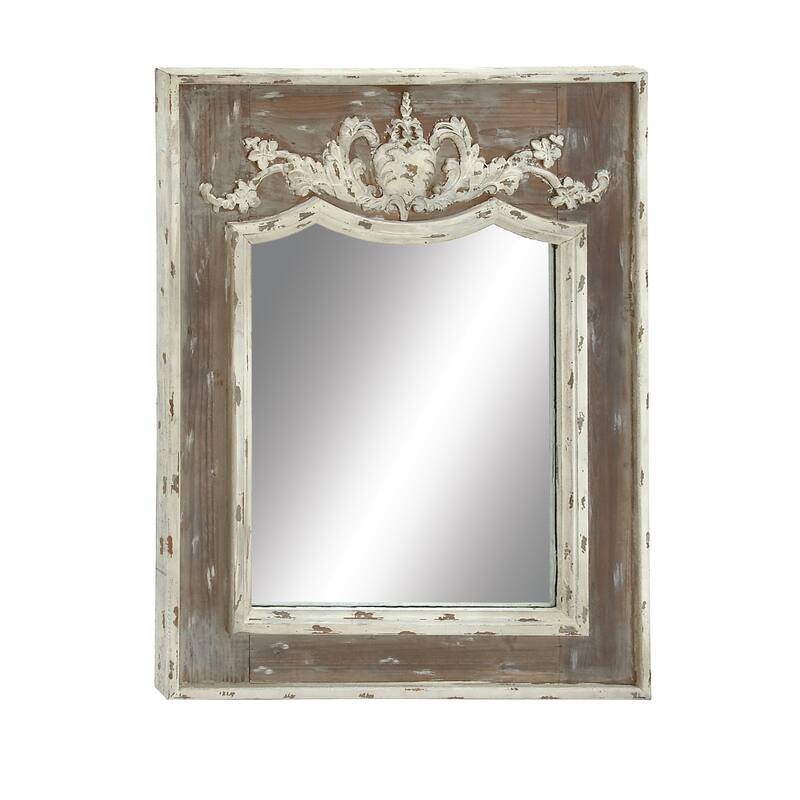 Brown Wood Carved Acanthus Floral Wall Mirror