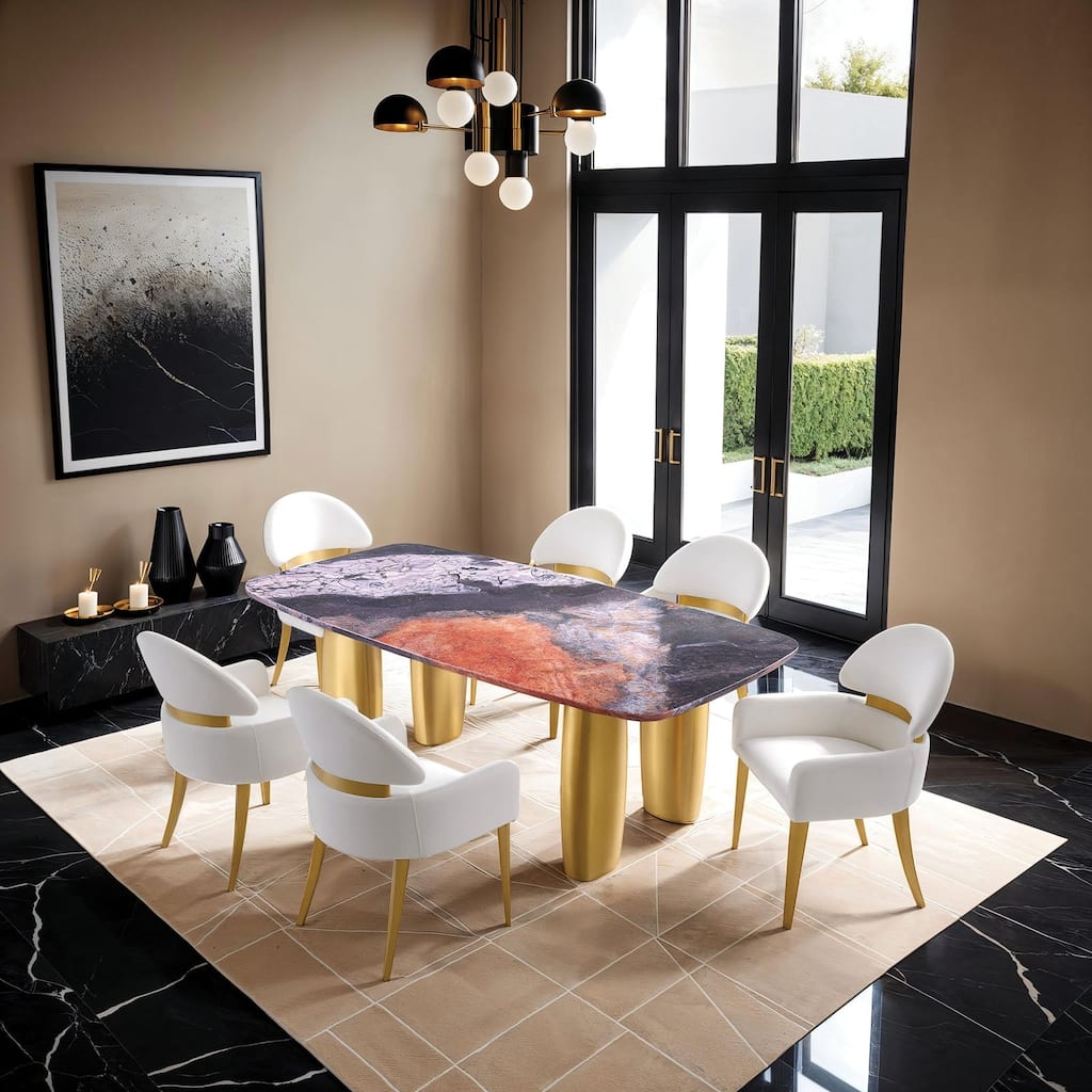 Contemporary 7PC Dining Set Gold Finish Table and Side Chairs