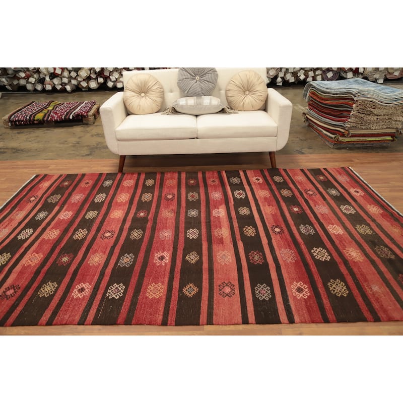 Hand Woven Oriental 100% Wool Carpet Southwestern Tribal Multi-Colored Kilim Area Rug - 9' 9'' X 5' 11''