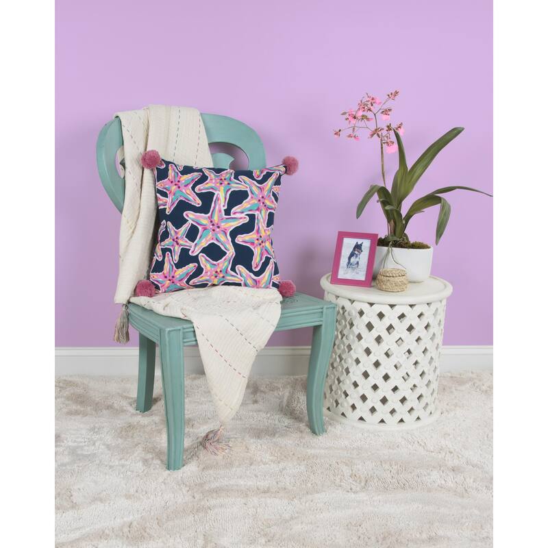Simply Southern Print with Embroidery Cotton Throw Pillow - Navy