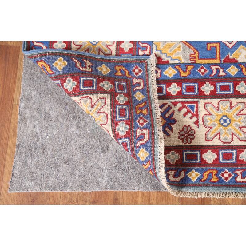 Hand Knotted Oriental 100% Wool Carpet Traditional Geometric Navy Blue & Blues Kazak Area Rug - 9' 8'' X 6' 7''