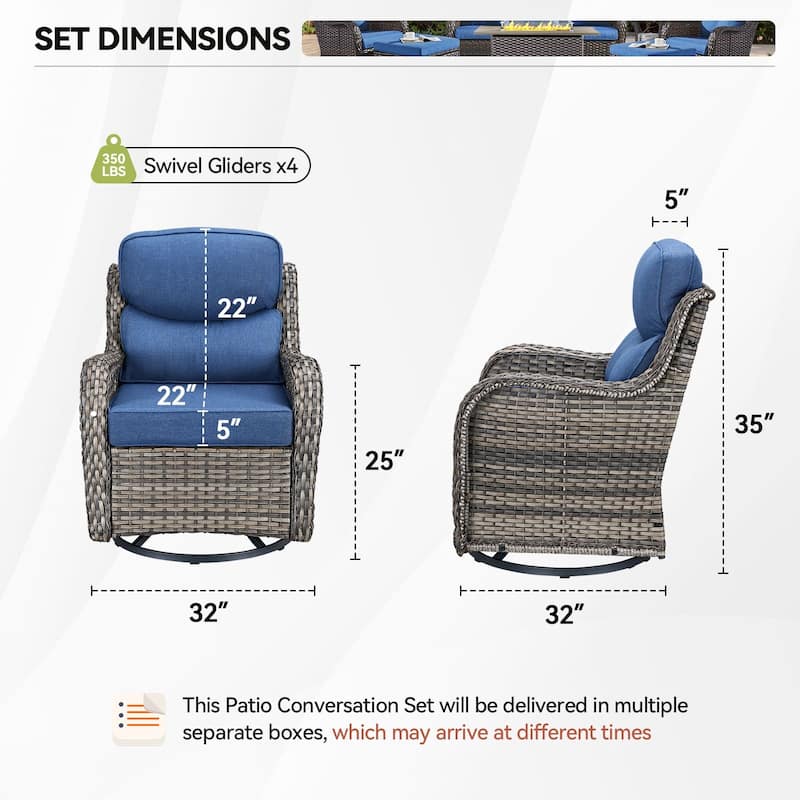 4 Pieces Outdoor Gliders Swivel Chairs Set with 5-Inch Thick Cushions