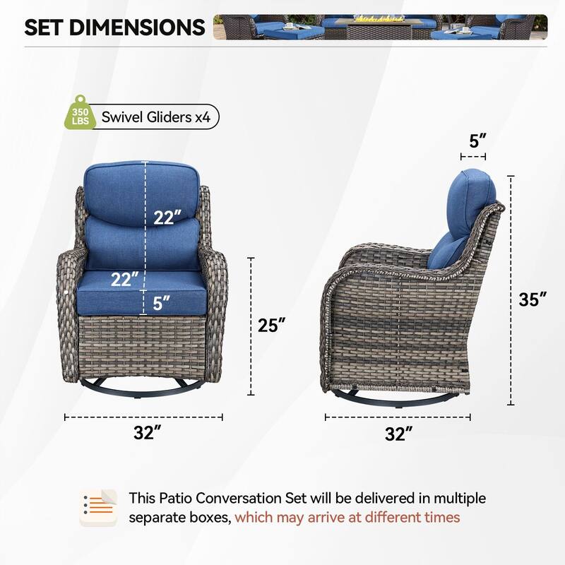 Pocassy 4Pieces Swivel Glider Chairs with 5Inch 6Inch Cushion