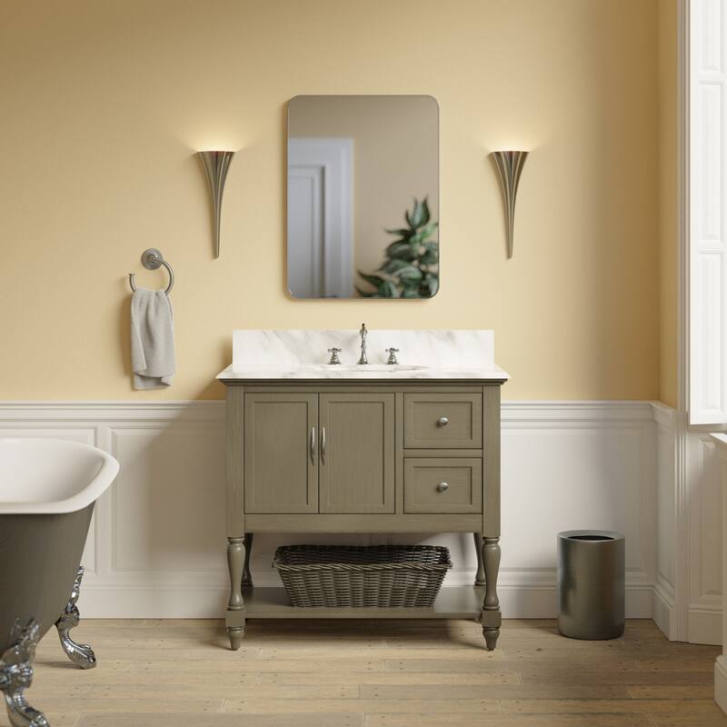KitchenBathCollection Beverly 36" BathroomVanity w/ Carrara Marble Top