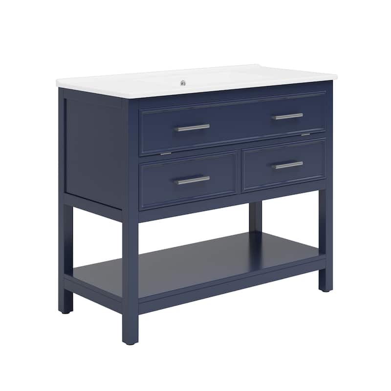 36" Bathroom Vanity with Ceramic Sink, Bathroom Vanity with Tip-Out Tray and 2 Full-Extension Drawers