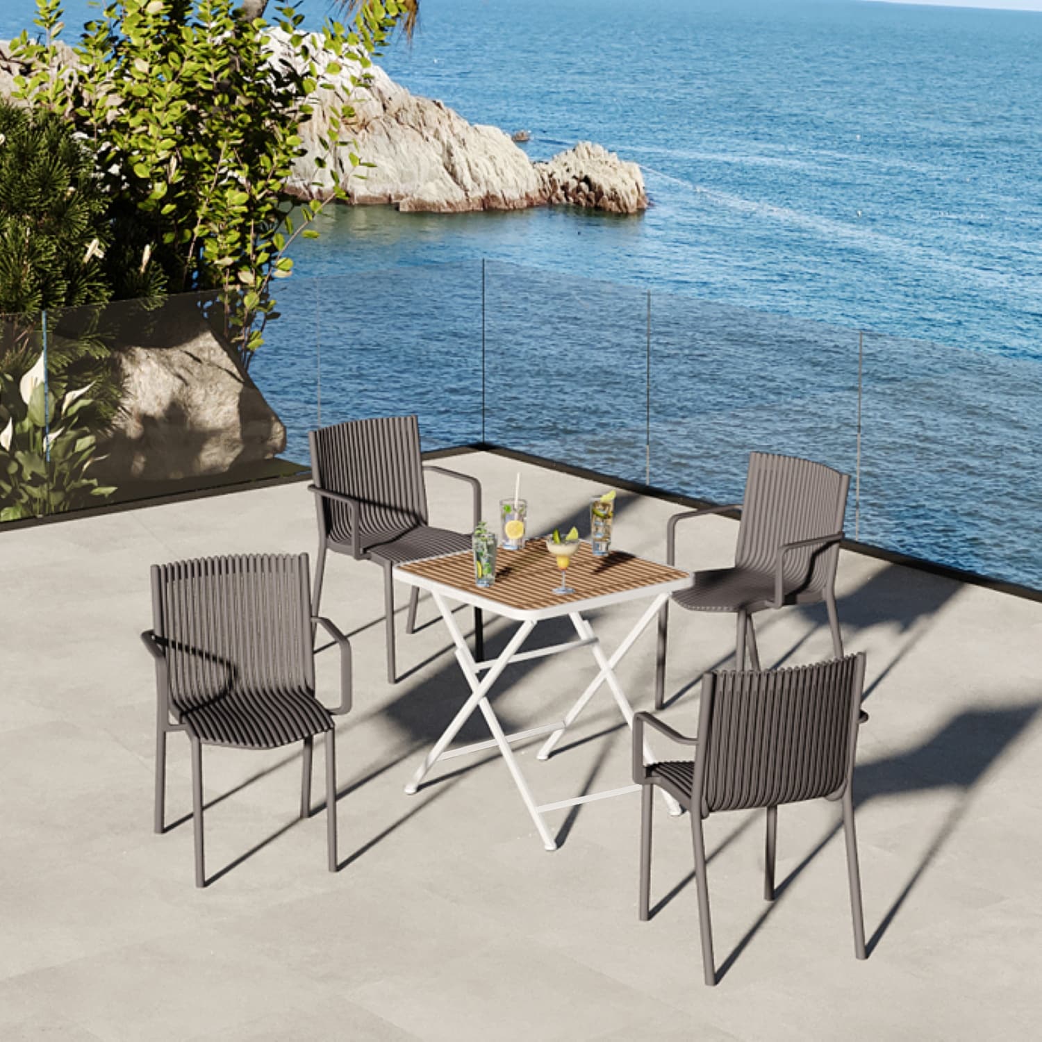 5-Piece Outdoor Dining Set with 4 Side Chairs & Square Dining Table, Patio Dining Set Bistro Table Set for Garden