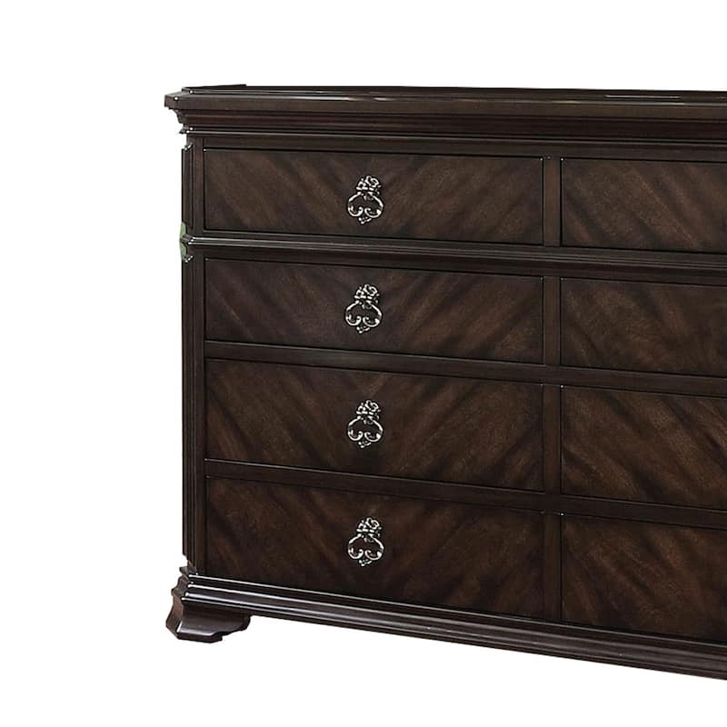 Traditional 8 Drawer Wooden Dresser with Bracket Legs Support, Brown