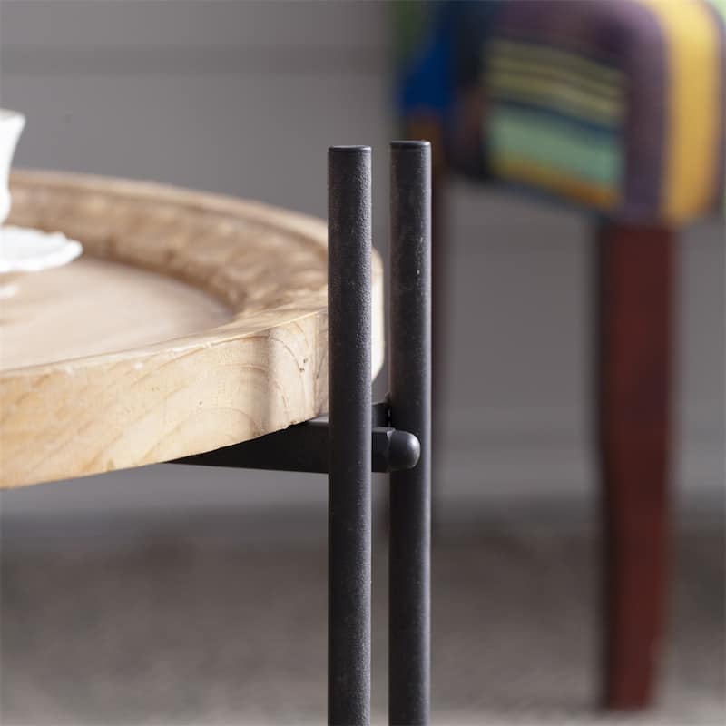 Farmhouse Round Wooden Round Coffee Table with Metal Legs