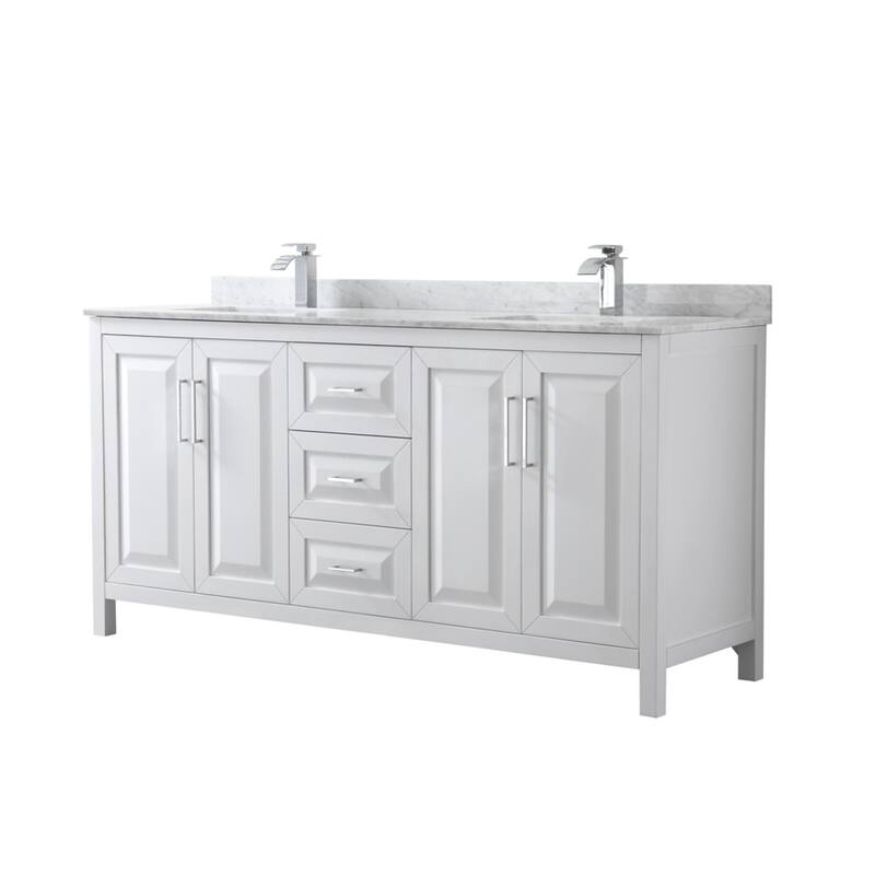 Wyndham Collection Daria 72" Free Standing Double Vanity Set with MDF - White / White Carrara Marble Top / Polished Chrome - Painted