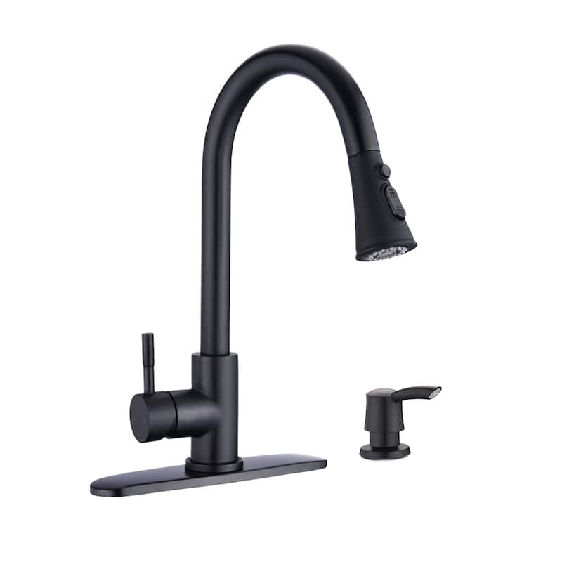 Proox Commercial Single Handle Pull Down Sprayer Kitchen Sink Faucet with Soap Dispenser