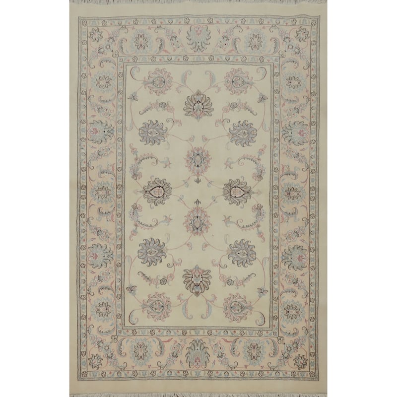 Hand Knotted Oriental 100% Wool Carpet Traditional Floral Beige & Ivories Tabriz Area Rug - 7' 11'' X 5' 7''