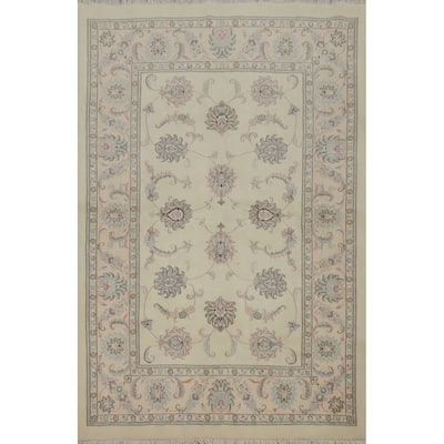 Hand Knotted Oriental 100% Wool Carpet Traditional Floral Beige & Ivories Tabriz Area Rug - 7' 11'' X 5' 7''