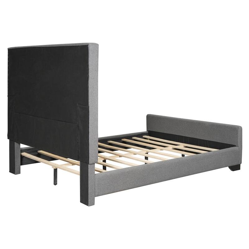 Queen Size Upholstered Bed, Upholstered Bed with Wooden Slats Support