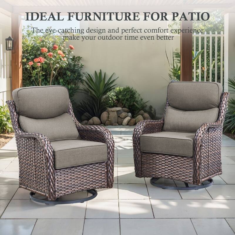 Arcadia 3-Piece Wicker Patio Swivel Glider Chairs with 6-Inch Thick Cushions and Side Table