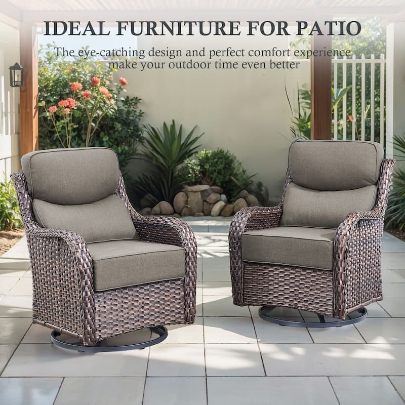 Gymojoy Patio Swivel Glider Chair Set with 6" Ultra-Plush Cushions - Waterproof Olefin Fabric, All-Weather Rattan
