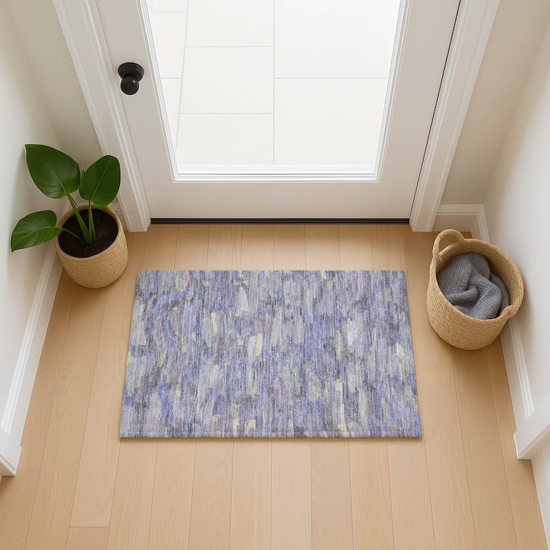 Machine Washable Indoor/ Outdoor Abstract Rock Chantille Rug