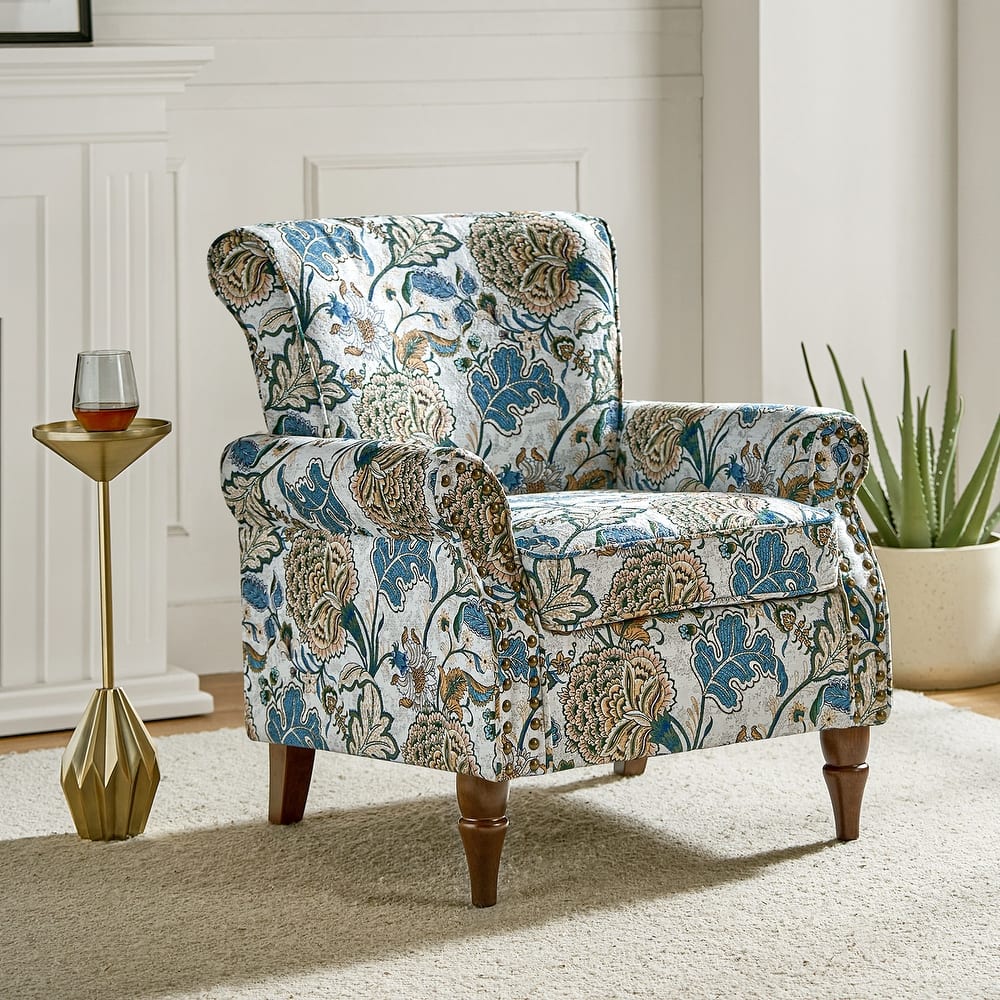 Nyctelius Traditional Polyester Accent Chair with Rolled Arms and Nailhead Trim by HULALA HOME