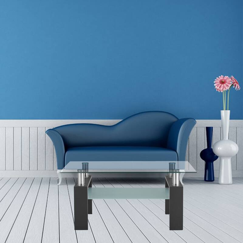 Rectangle Black Glass Coffee Table, Clear Coffee Table