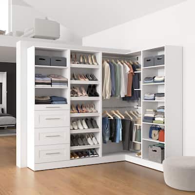 Bestar Florence 85W x 60D L Shaped Walk-In Closet System, Shaker