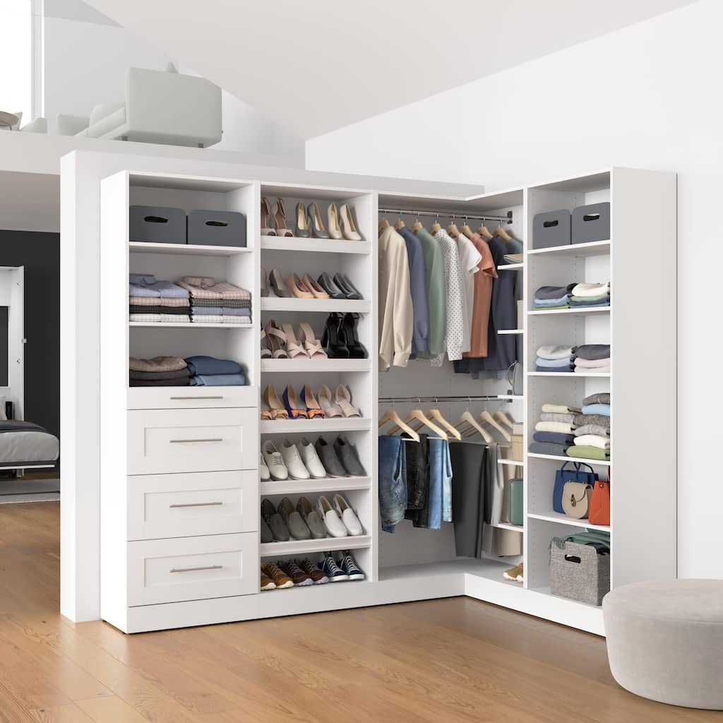 Bestar Florence 85W x 60D L Shaped Walk-In Closet System, Shaker