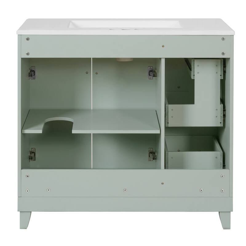 36 inch Bathroom Vanity with Ceramic Sink, Soft Close Doors, Shelves