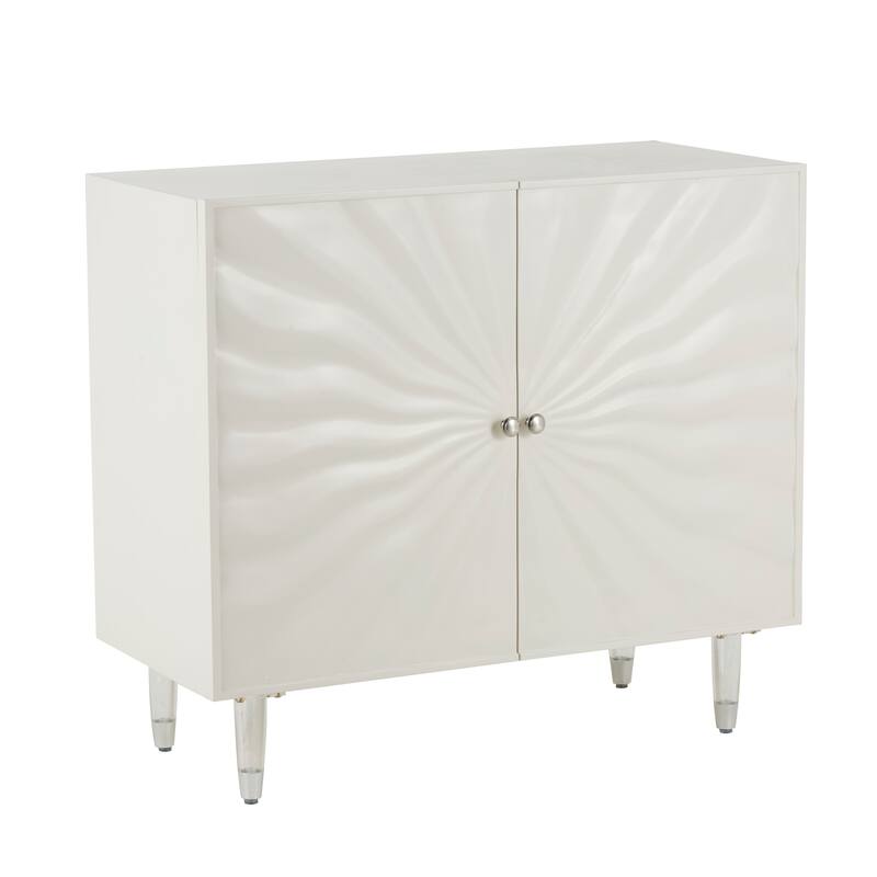 White Wooden 1 Shelf and 2 Doors Room Cabinet with Silver Knobs and Legs