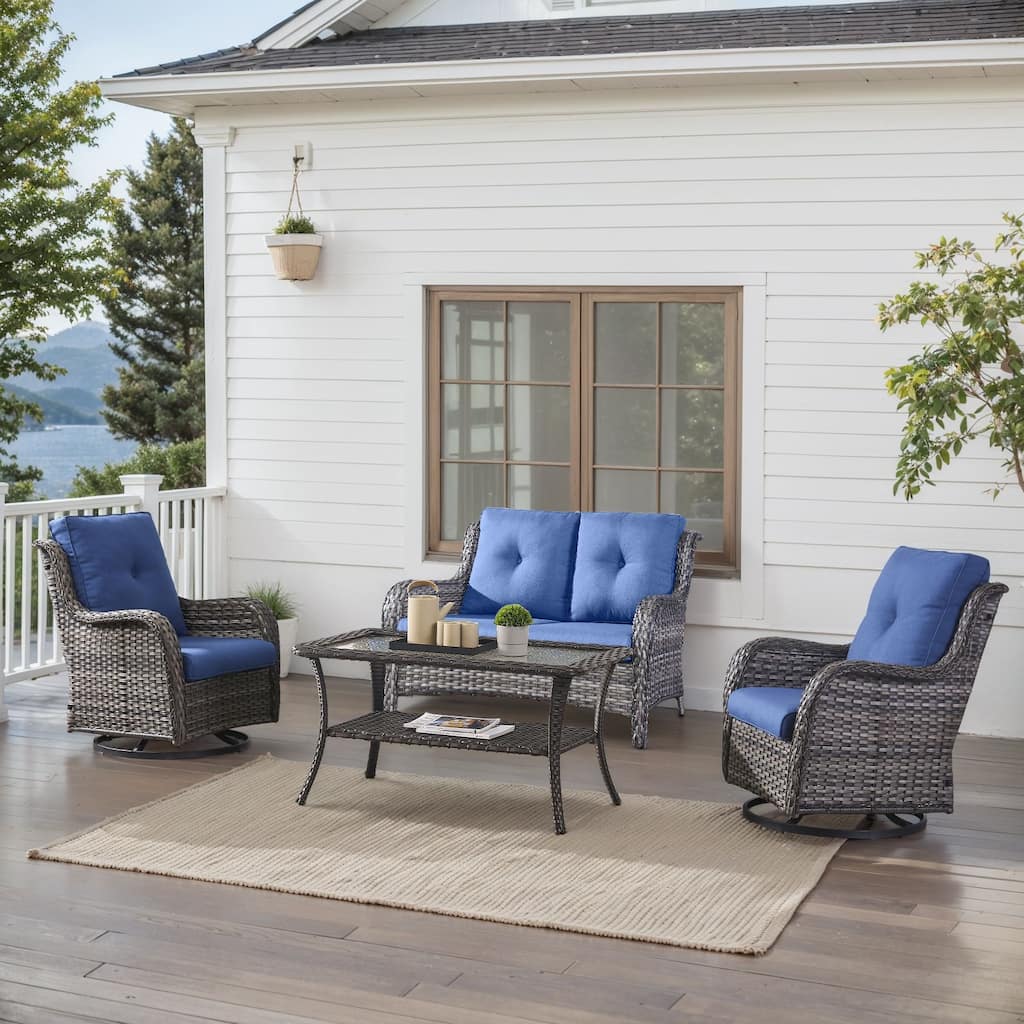 Outdoor Swivel Chairs with Loveseat Coffee Table Grey-Blue - Grey