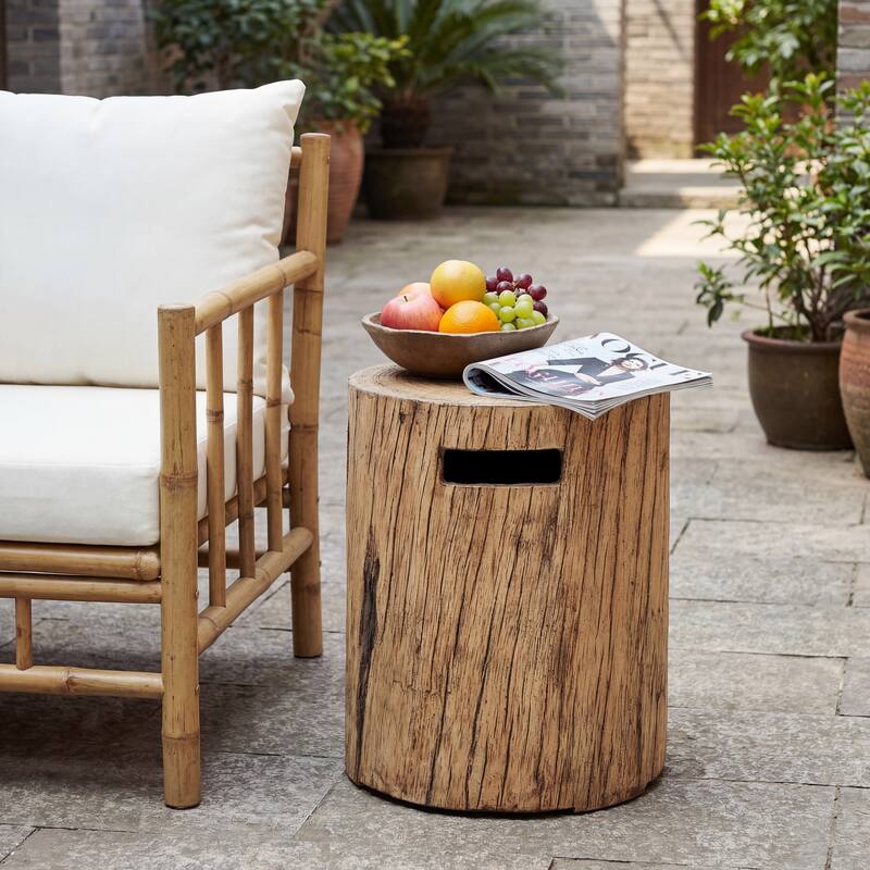 Christopher Knight Home - Weston Outdoor Fire Pit and Side Table Set with Rustic Wood Pattern and Sturdy MGO Build - Wood Pattern Brown/Tank Holder(Only)