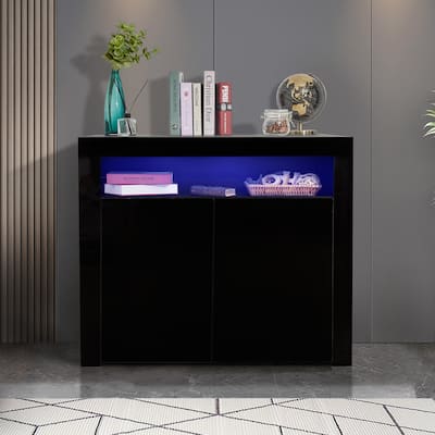 Contemporary 2-Door Storage Cabinet with LED Lights