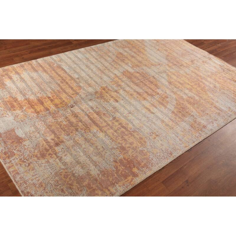 Striped Modern Abstract Indian Area Rug Handmade Wool Carpet - 5'0"x 8'1"