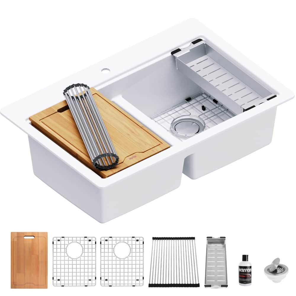 Karran USA QTWS-880 33" Drop In Double Basin Quartz Composite Kitchen