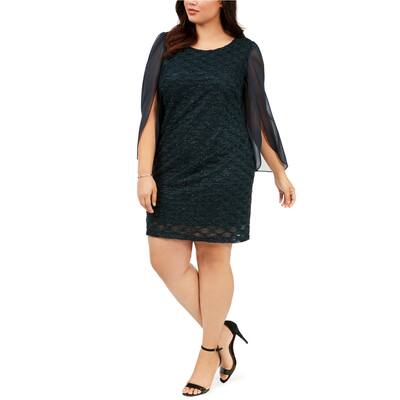 Connected Apparel Womens Textured Cocktail Dress,, Green, 22W