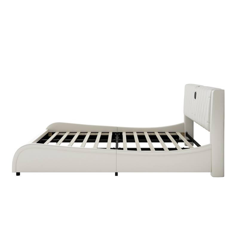King Size Luxurious Faux Leather Upholstered Platform Bed w/LED Light