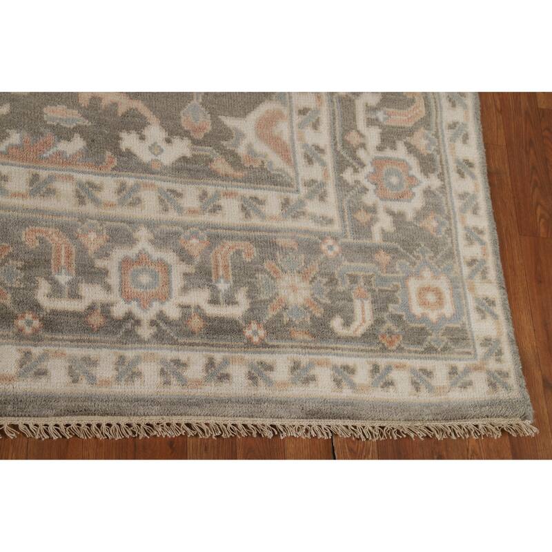 Transitional Floral Oushak Style Area Rug Handmade Wool Carpet - 7'11" x 10'1"
